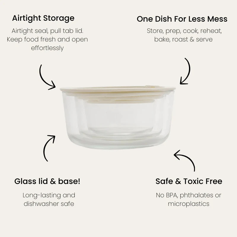 Seed & Sprout - Glass Food Containers 3pk Round ‘Oat Milk’