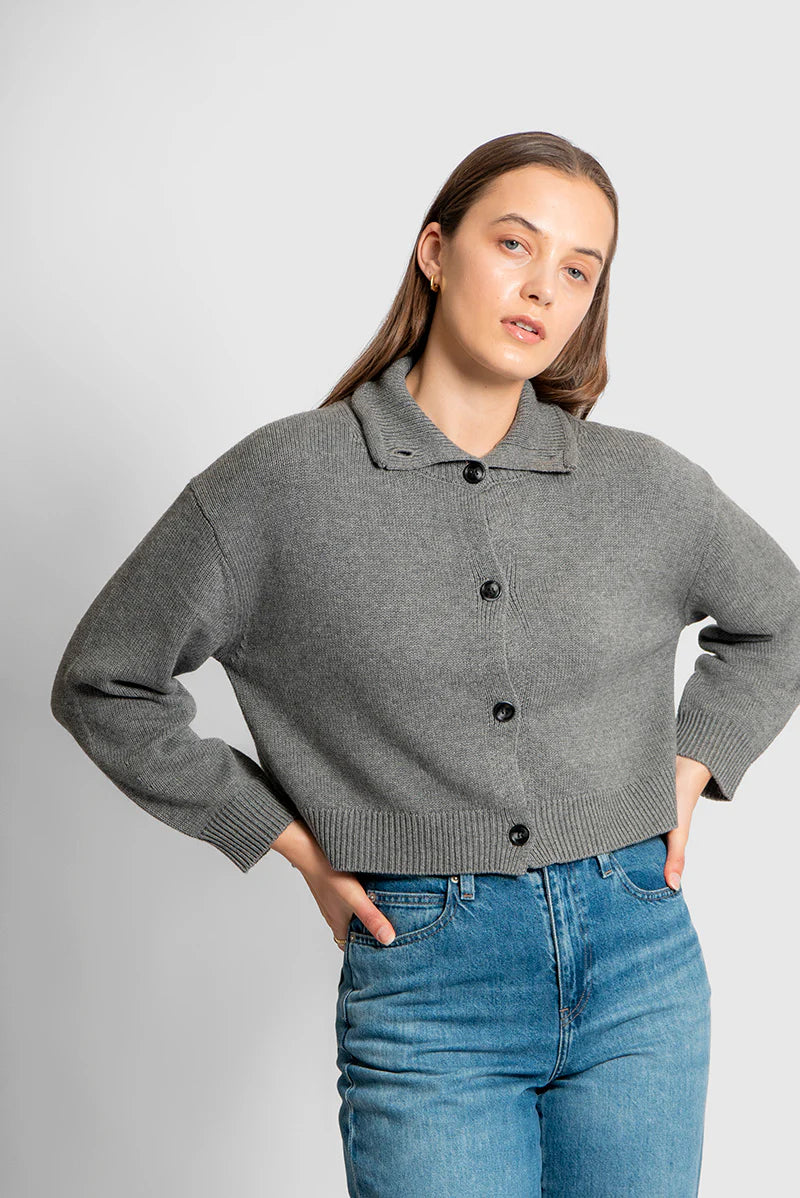 Fields - Funnel Neck Cropped Cardigan ‘Mid Grey’