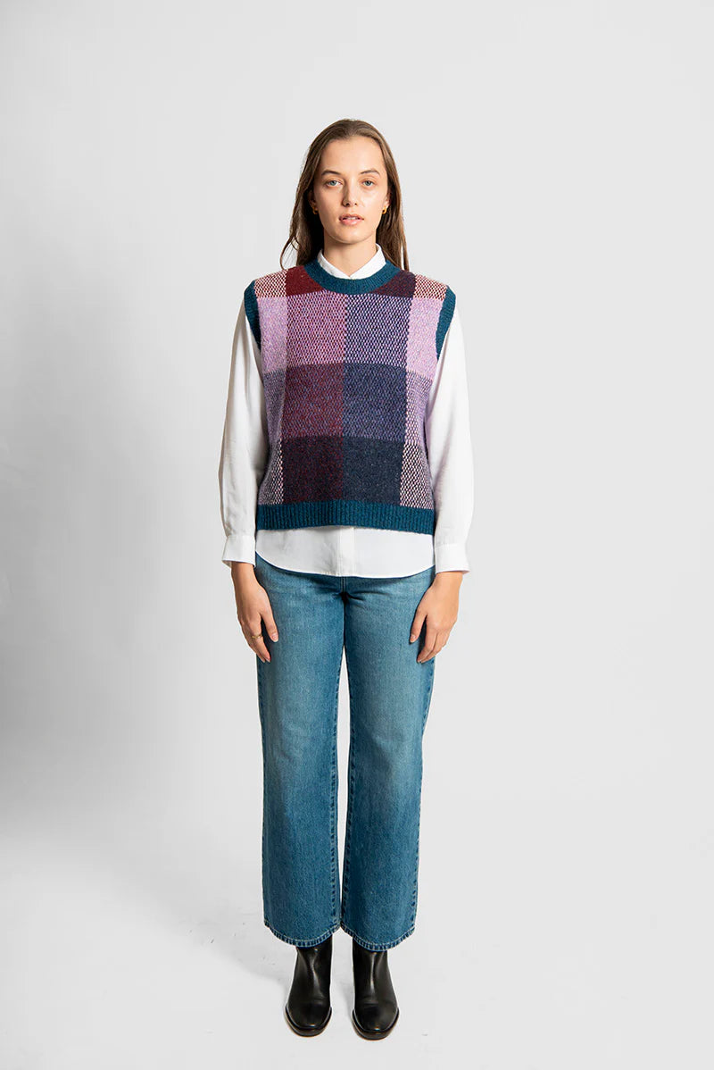 Fields - Birdseye Check Vest ‘Teal Combo’