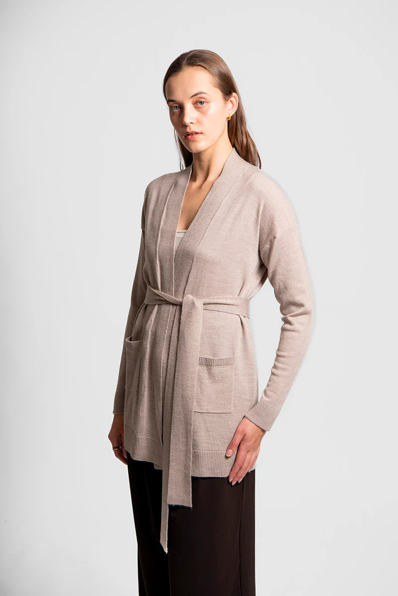Fields - Longline Cardigan with Belt ‘Oatmeal Marl’