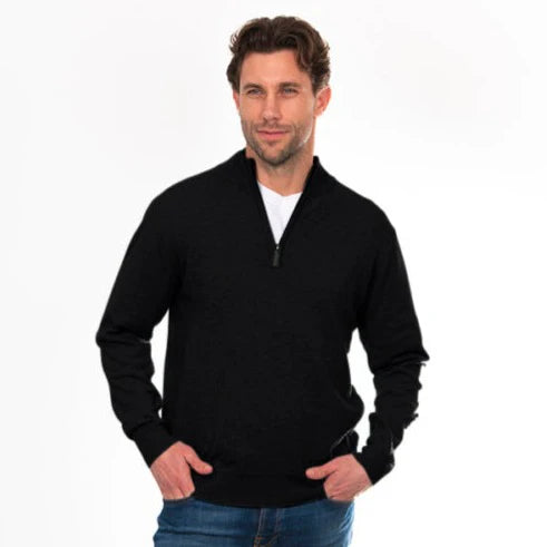 Bridge & Lord - Men’s 1/4 Zip Pullover Jumper (Merino Wool/Cashmere) ‘Coal’