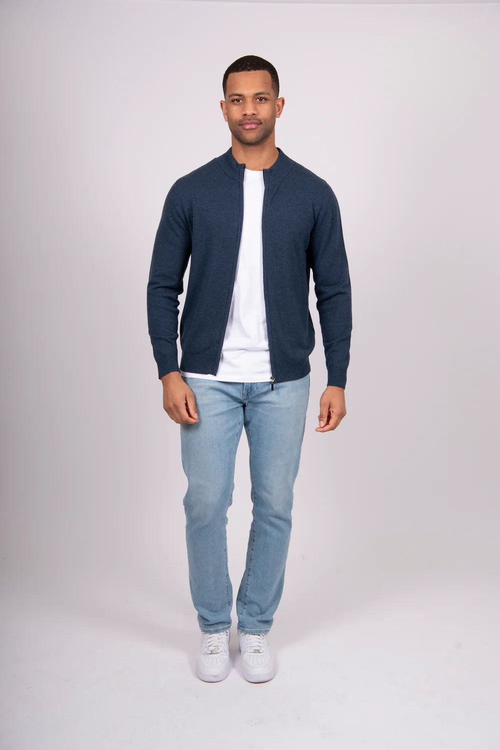 Bridge & Lord - Men’s Zip Up Cardigan (Merino Wool/Cashmere) ‘Dark Denim’
