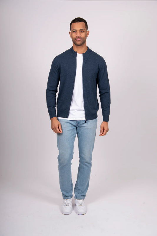 Bridge & Lord - Men’s Zip Up Cardigan (Merino Wool/Cashmere) ‘Dark Denim’