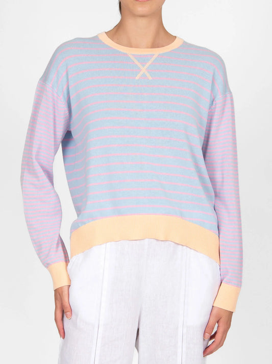 Bridge & Lord - Striped Pullover with Curved Hem ‘Peach Combo’