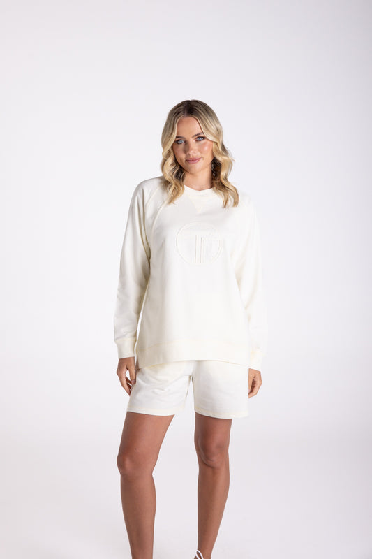 Two T’s - Sweater with Raw Logo ‘Butter’