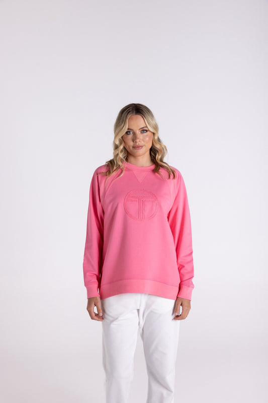 Two T’s - Sweater with Raw Logo ‘Flamingo’