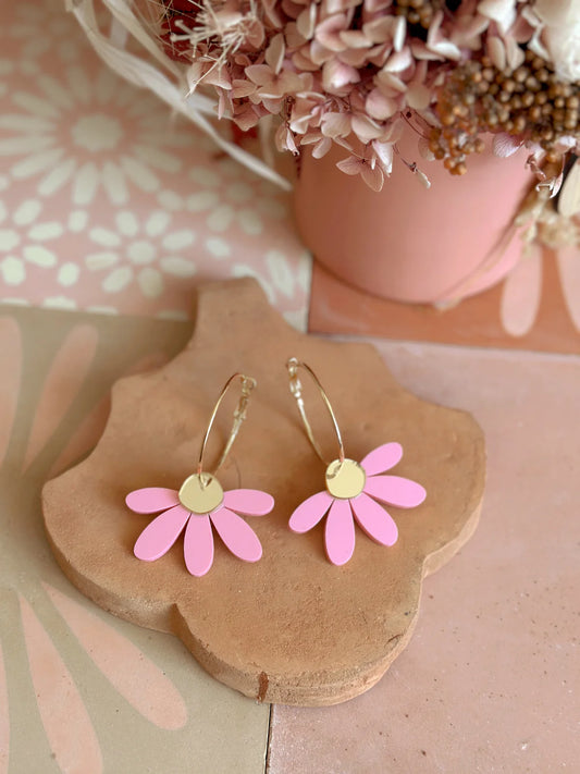 Foxie Collective - Jumbo Daisy Hoop Earrings Candy Pink