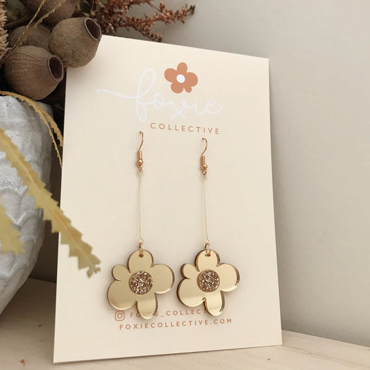 Foxie Collective - Moon Flower Dangle Earrings Gold Glitter