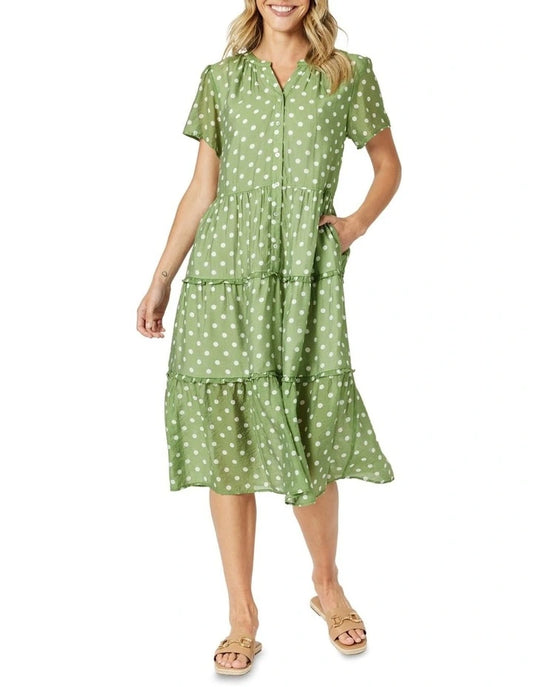 Gordon Smith - Basil Spot Dress ‘Basil/White’