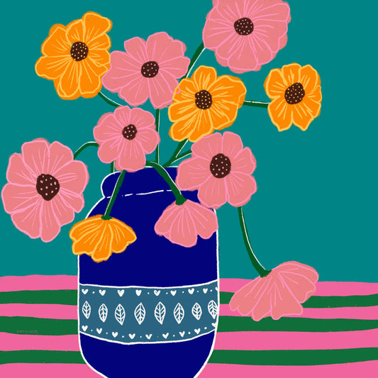 Rondelle Designs - Square Greeting Card Blue Vase