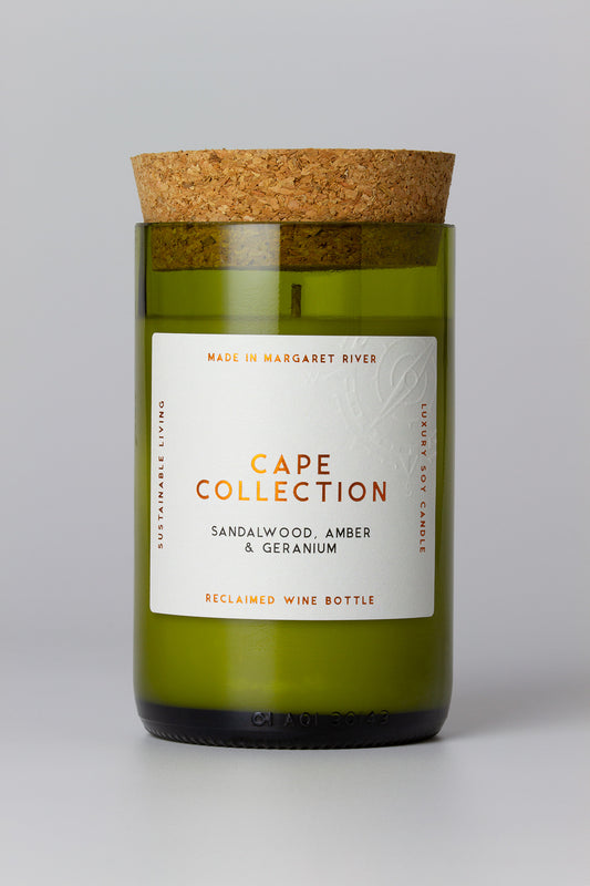 Cape Collection - Sandalwood, Amber & Geranium Candle (Reclaimed Wine Bottle Jar)