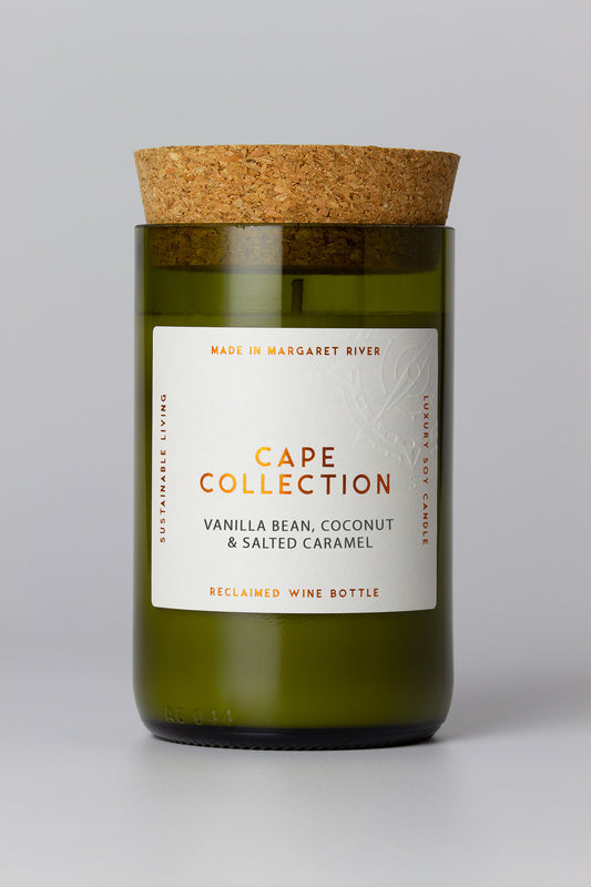 Cape Collection - Vanilla Bean, Coconut & Salted Caramel Candle (Reclaimed Wine Bottle Jar)