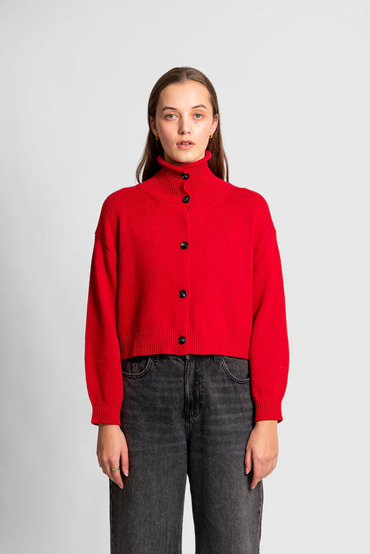 Fields - Funnel Neck Cropped Cardigan ‘Crimson’