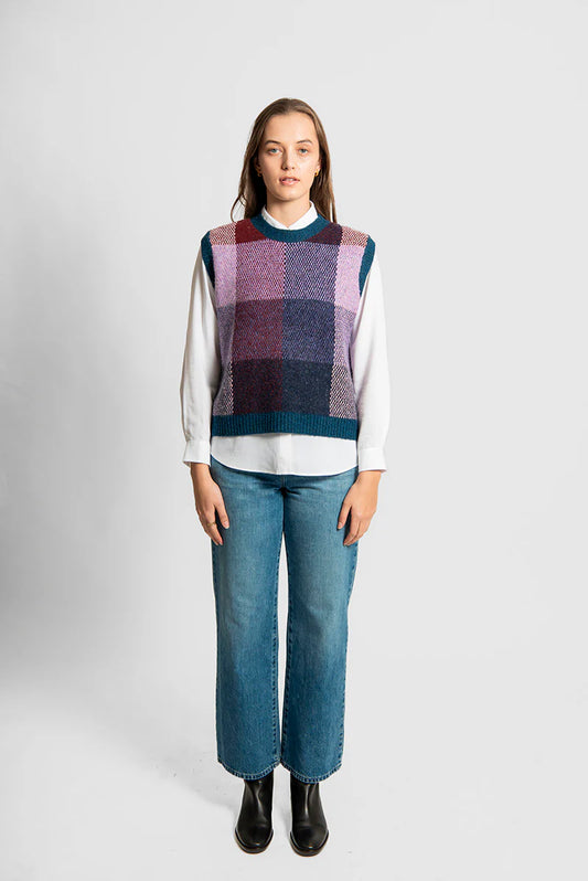 Fields - Birdseye Check Vest ‘Teal Combo’
