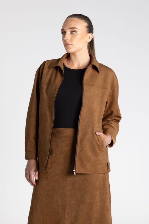 Two T’s - Faux Suede Jacket ‘Toffee’