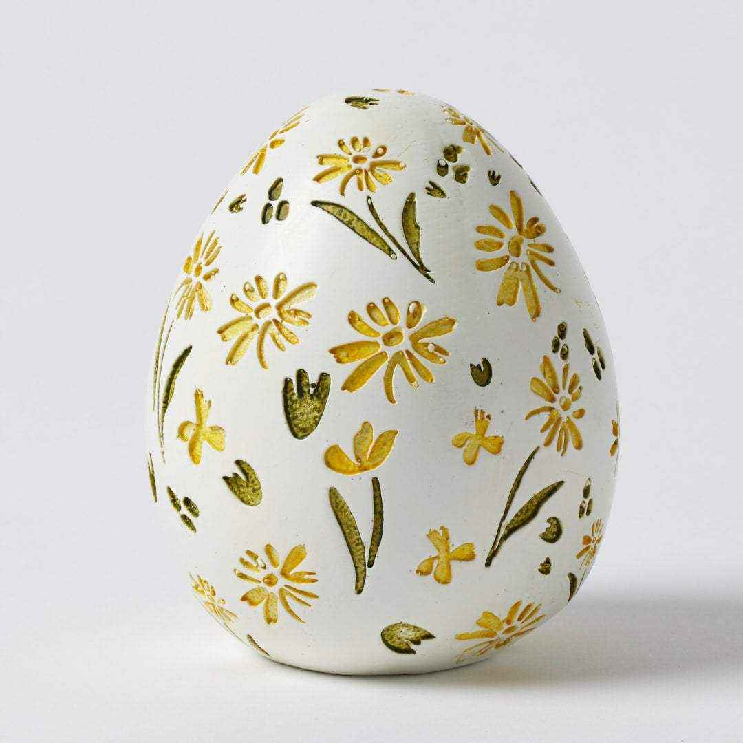 Pilbeam Living - Floral Egg Sculpture ‘Yellow’