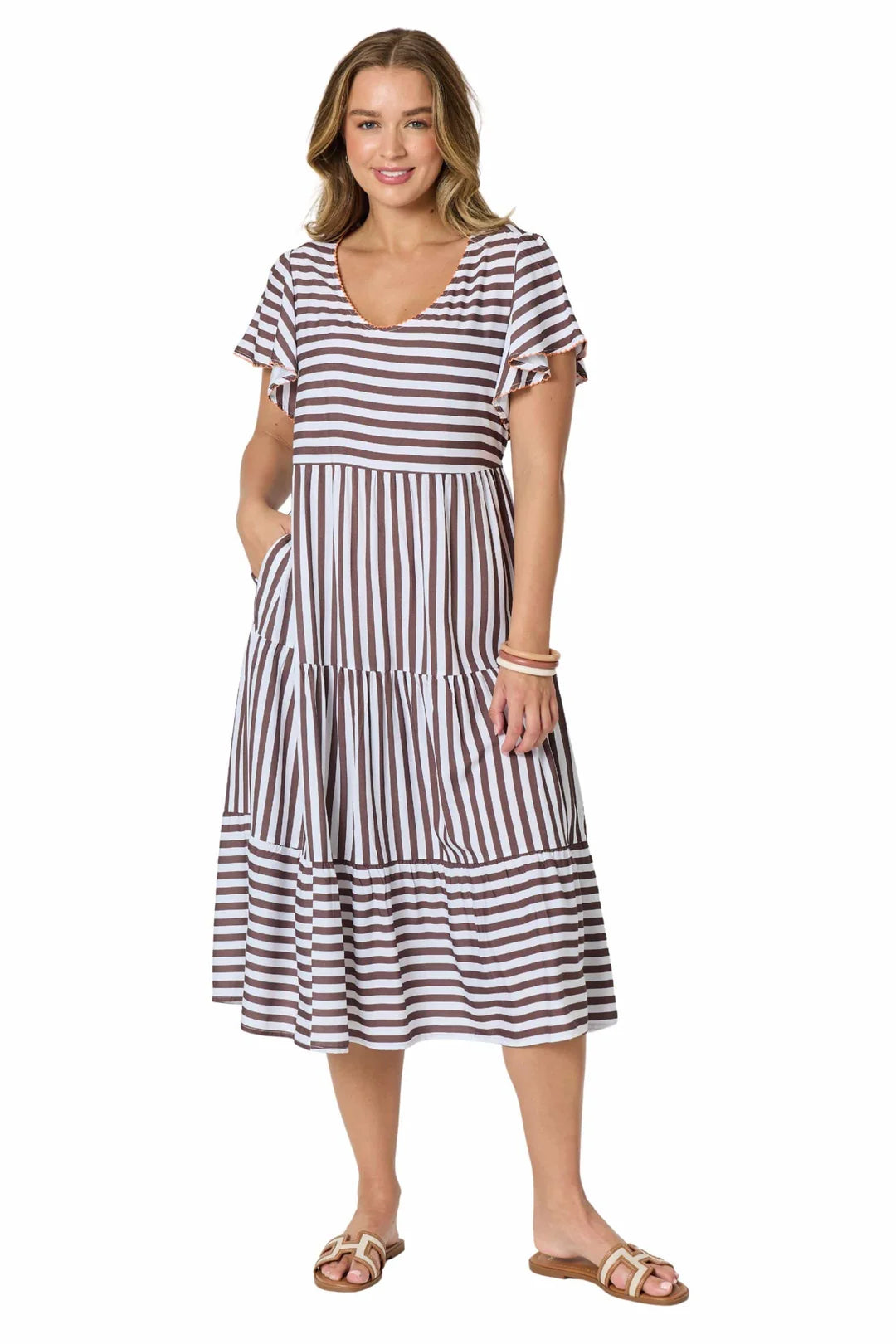 Threadz - Kalahari Stripe Dress ‘Coffee/White’
