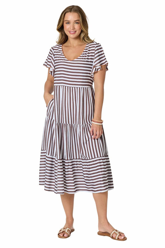 Threadz - Kalahari Stripe Dress ‘Coffee/White’