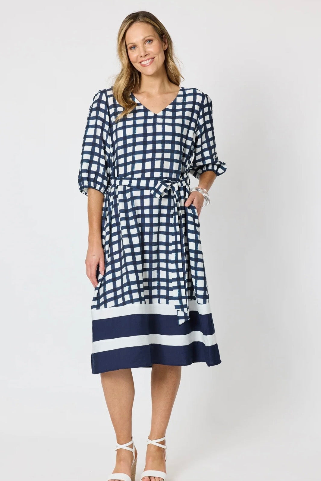 Threadz - Monaco Grid Dress ‘Navy/White’