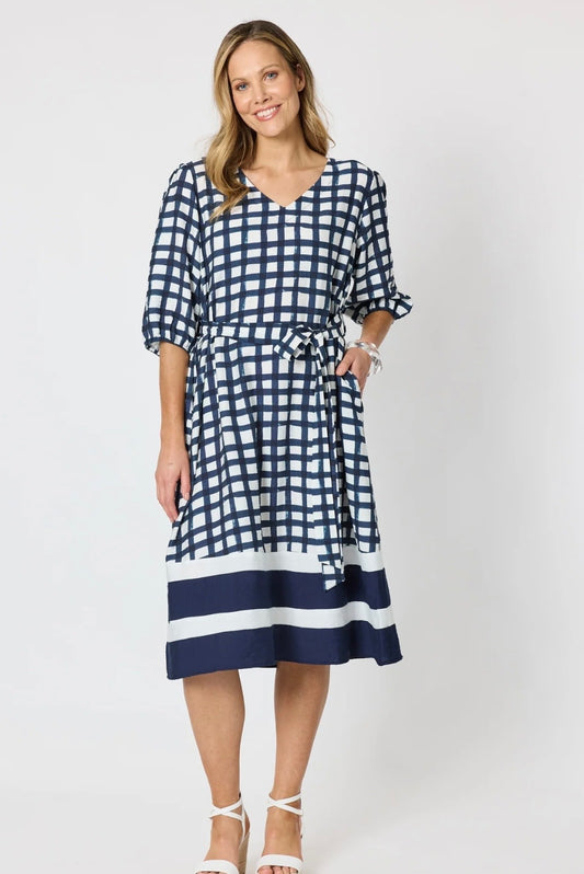 Threadz - Monaco Grid Dress ‘Navy/White’