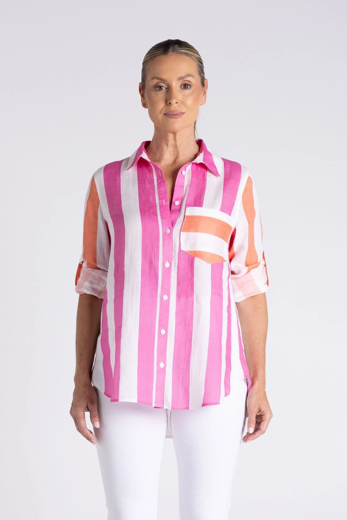Two T’s - Candy Stripe Oversized Shirt ‘Pink/Orange’
