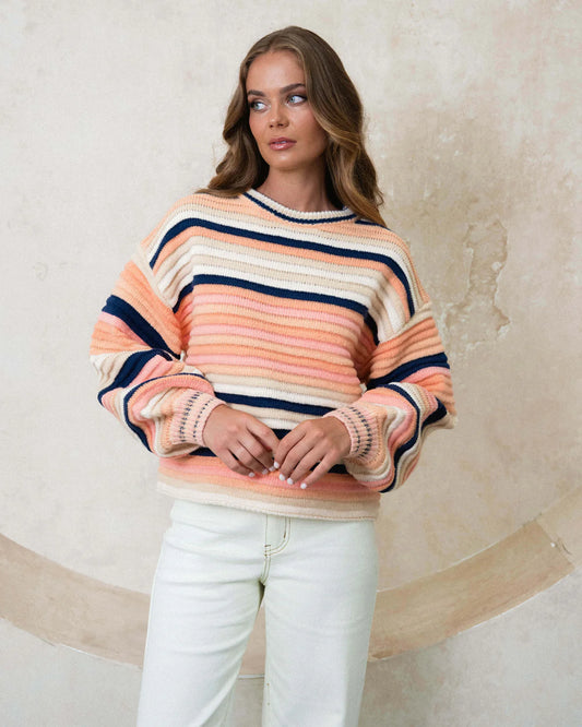 Ebby and I - Peach Combo Multi Stripe Knit Jumper