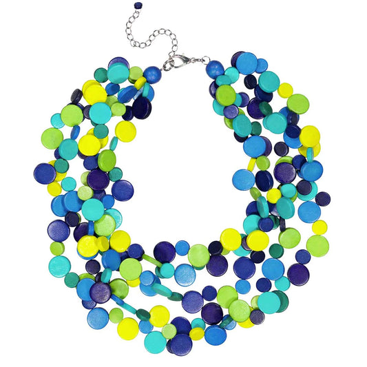 Ruby Olive - Blue Smartie Multi Strand Wood Necklace