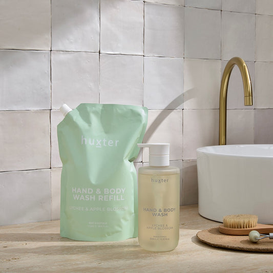 Huxter - Hand & Body Wash Refill Pouch 1Ltr Green ‘Lychee & Apple Blossom’