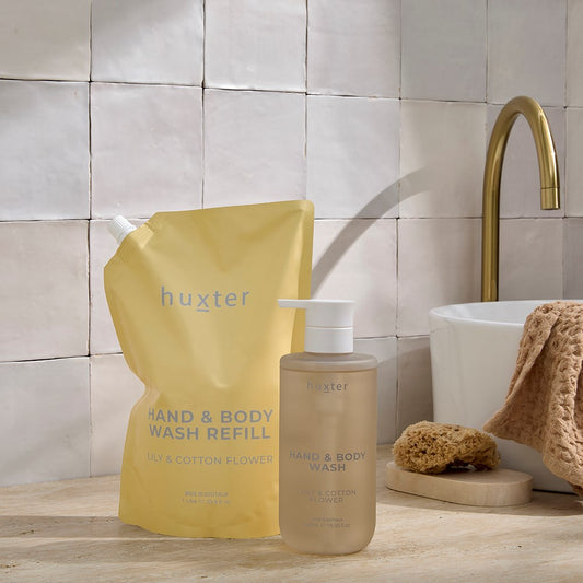 Huxter - Hand & Body Wash Refill Pouch 1Ltr Yellow ‘Lily & Cotton Flower’