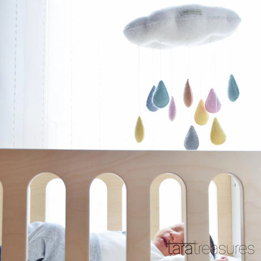 Tara Treasures - 3D Pastel Cloud with Raindrops Felt Nursery Mobile
