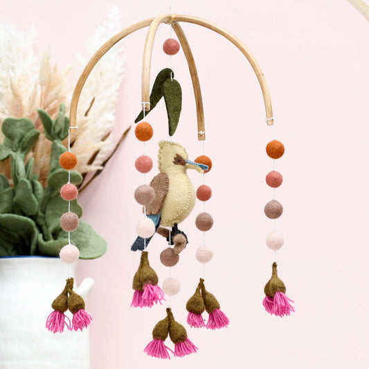 Tara Treasures - Kookaburra with Gum Blossoms Felt Baby Cot Mobile
